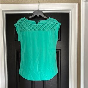 Express Green Cap Sleeve Blouse with Cut Out Design